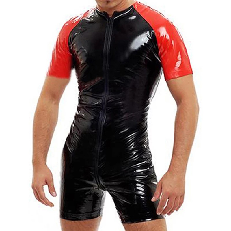 Leather Work Overalls - Mens PVC Bright Leather Jumpsuit Sexy