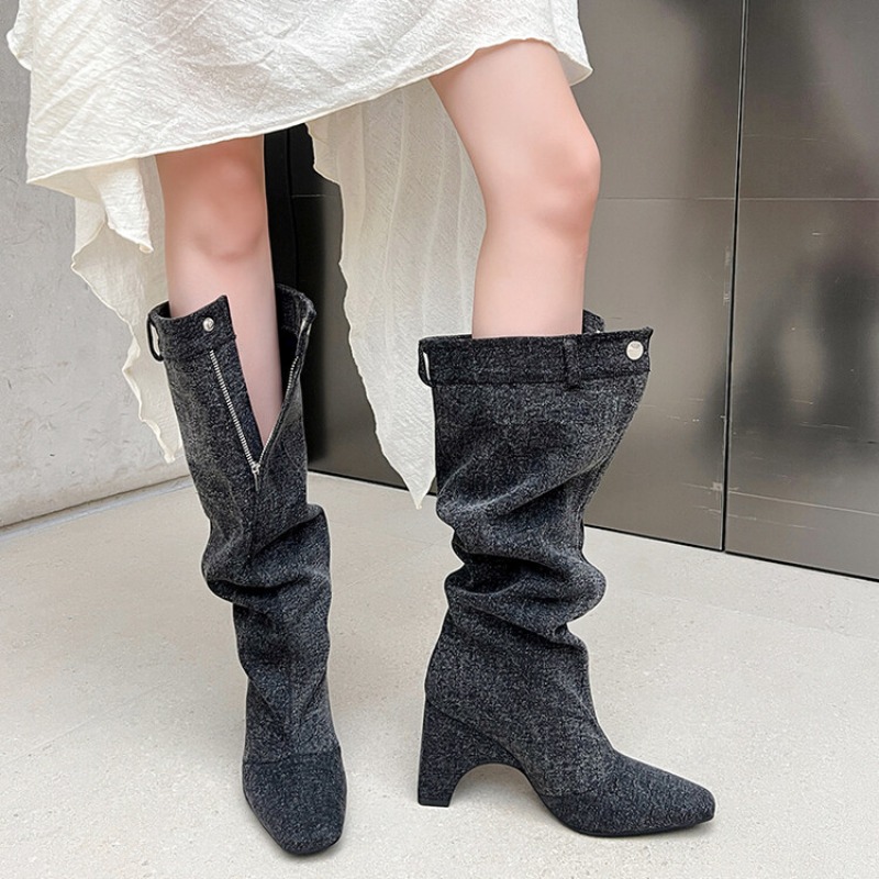 Leather Work For Car - 2024 Retro Denim Western Denim Boots