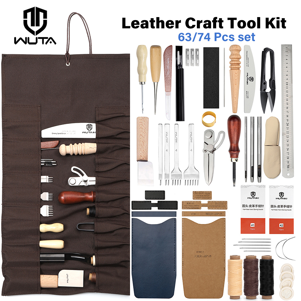 Beginner Leatherwork Kit - WUTA 63/74PCS Leather Craft Working Tools