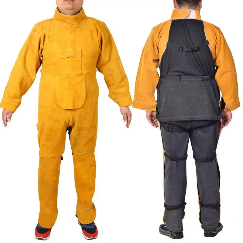 Leather Work Overalls - Cowhide Welding Clothes for Men Flame