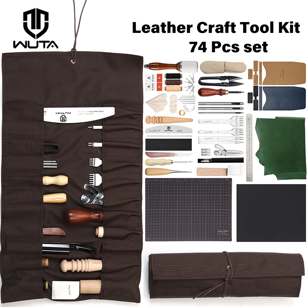 Beginner Leatherwork Kit - WUTA 74Pcs Leather Craft Tools Working