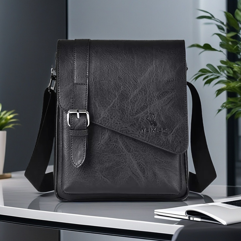 Leather Work Bag Mens - Luxury PU Leather Messenger Bag for