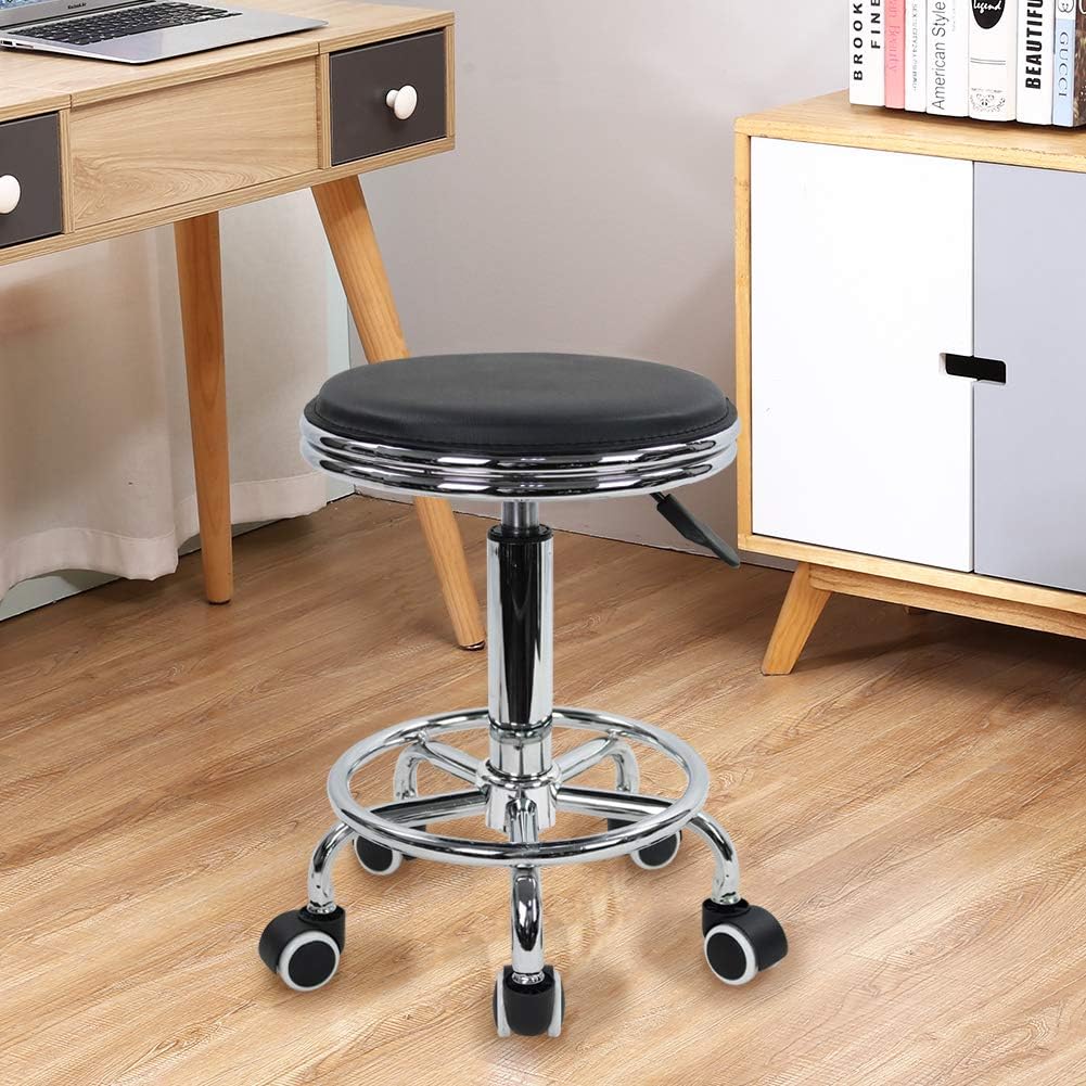 Round Rolling Stool with Foot  - Leatherwork Tattoo reseña y precio