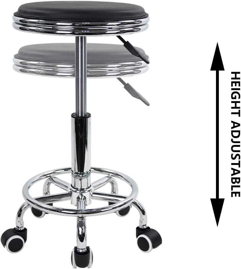 Round Rolling Stool with Foot  - Leatherwork Tattoo reseña y precio