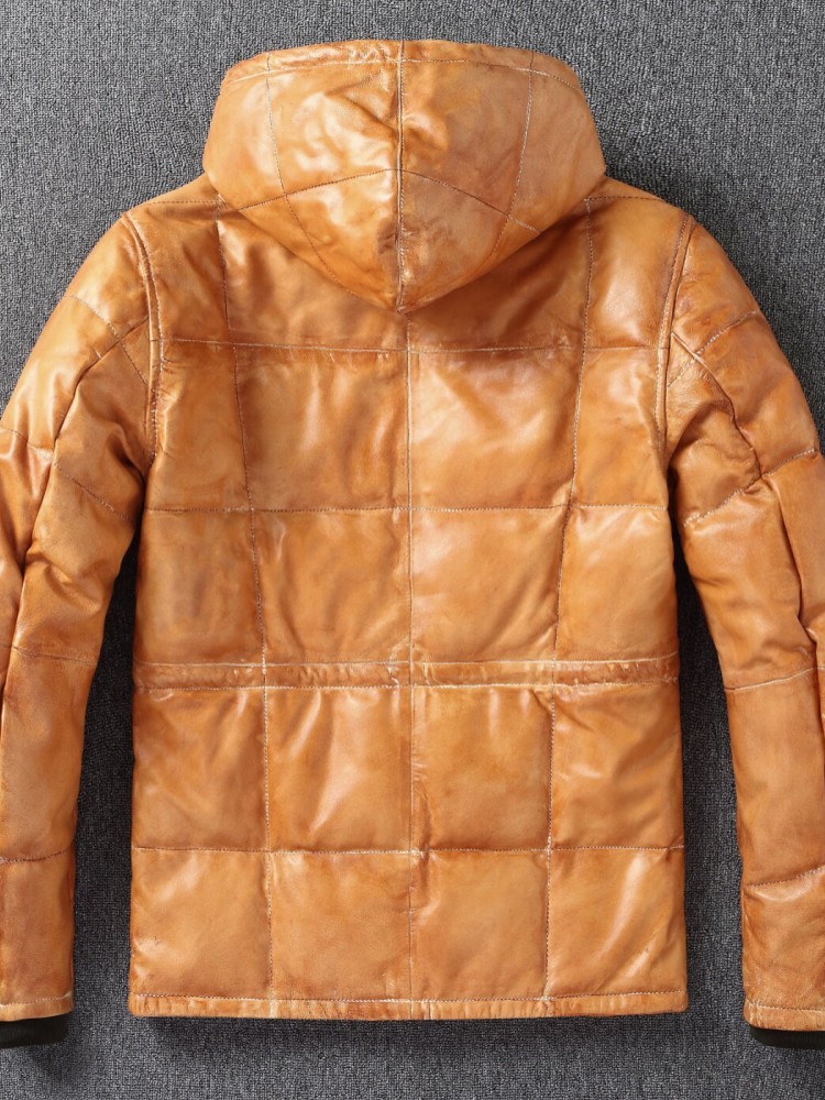 Winter Mens Sheepskin Genuine  - Leather Work Jacket With Hood reseña y precio