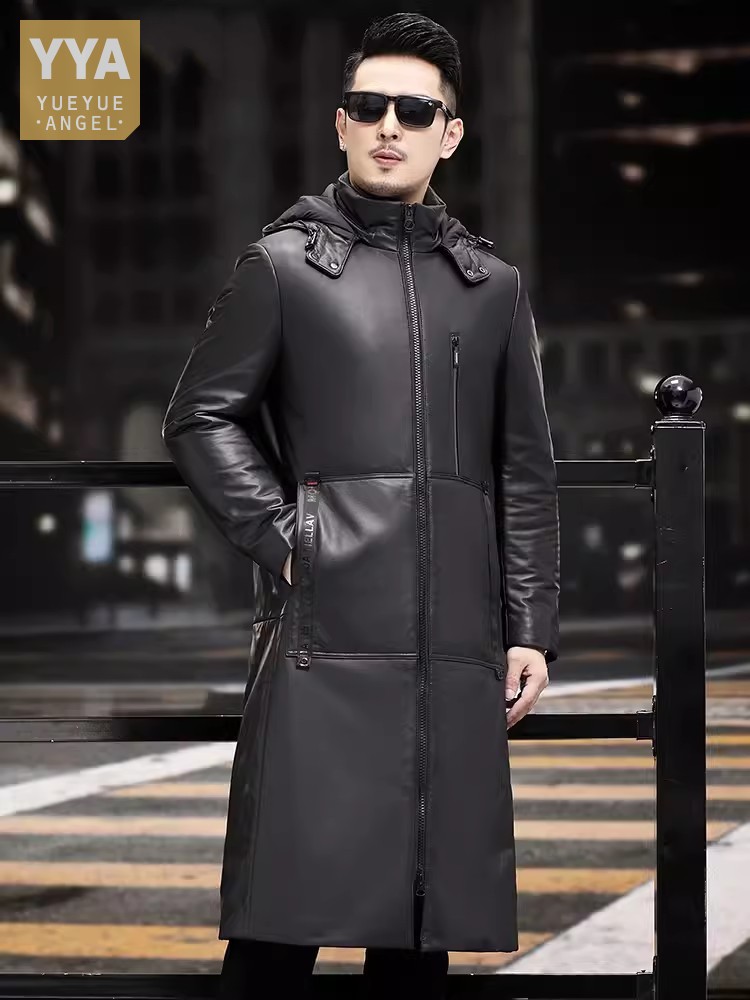 Winter Thick Warm Long Goose D - Leather Work Jacket With Hood reseña y precio