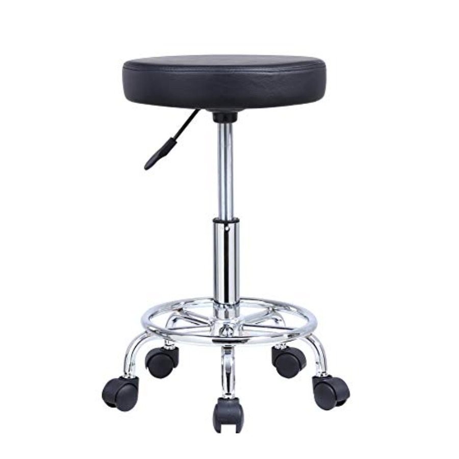 PU Leather Round Rolling Stool - Leatherwork Tattoo reseña y precio