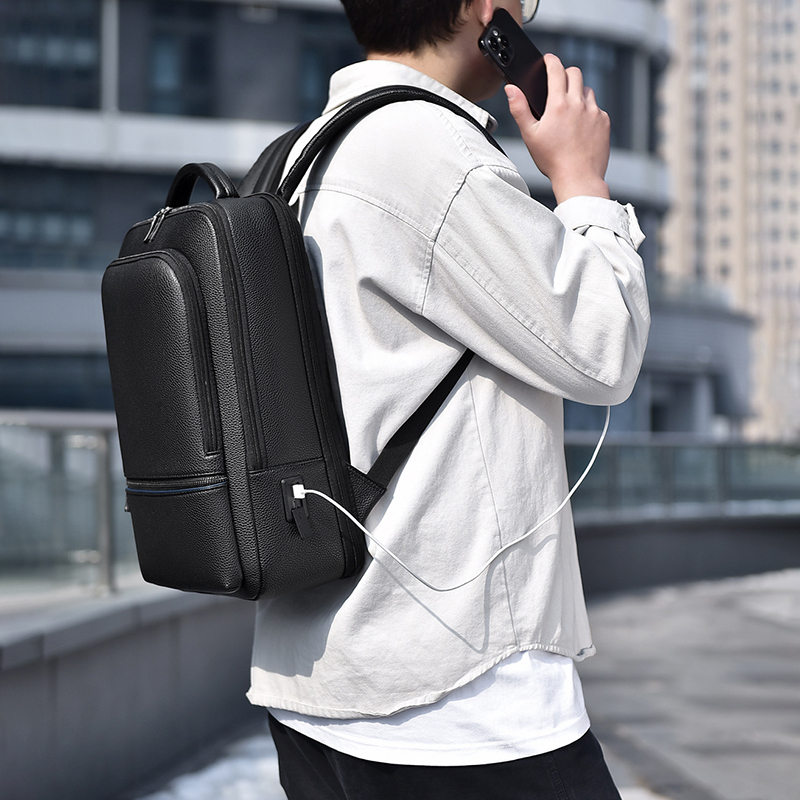 PU Leather Men's Backpack USB  - Leather Work Bag Mens reseña y precio