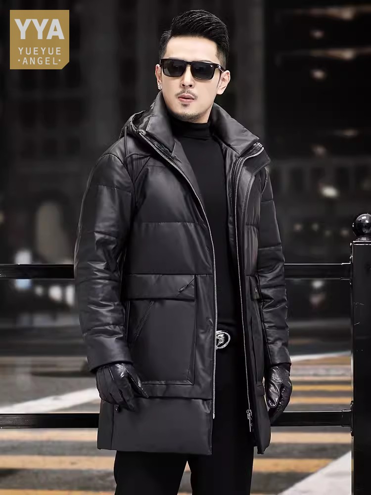 Winter Mens Thick Warm White G - Leather Work Jacket With Hood reseña y precio