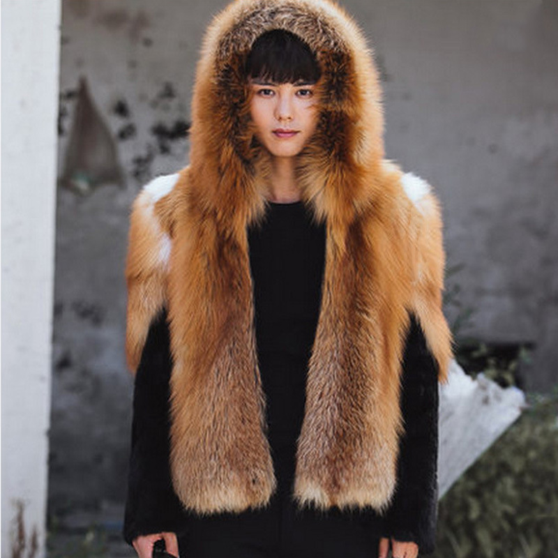 2026 Men Faux Fur Fox Coats Sh - Leather Work Jacket With Hood reseña y precio