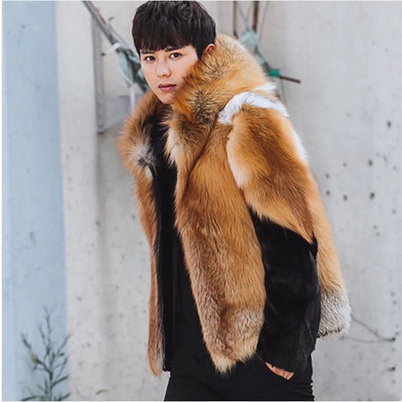 2026 Men Faux Fur Fox Coats Sh - Leather Work Jacket With Hood reseña y precio