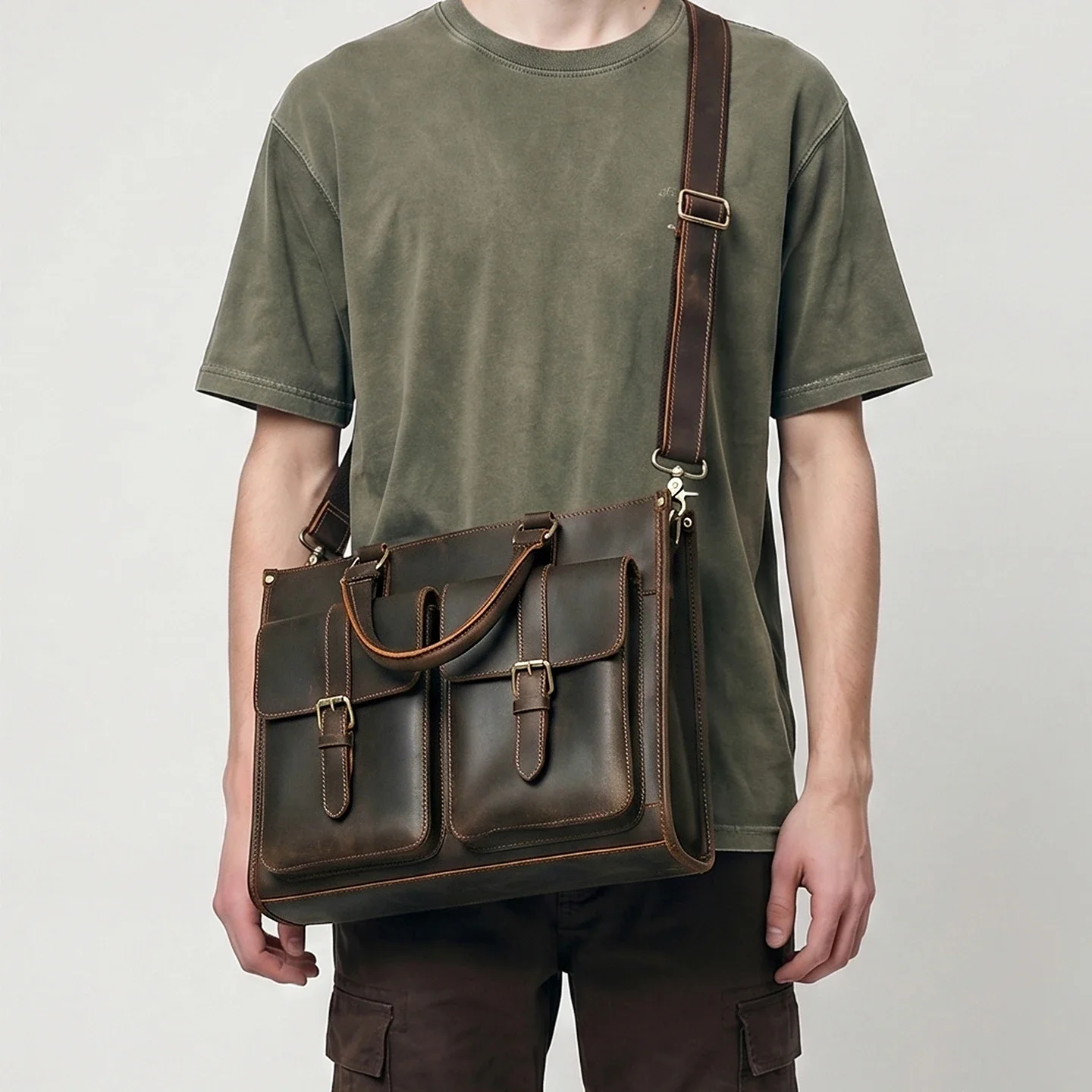 Vintage Genuine Leather Men Cr - Leather Work Bag Mens reseña y precio