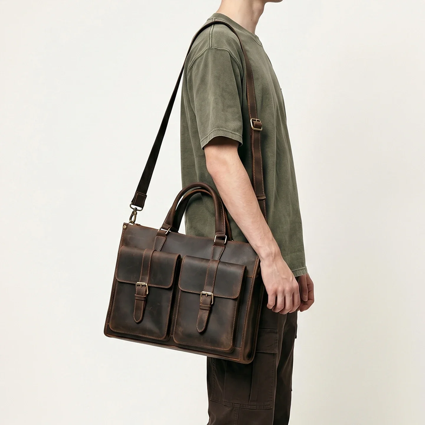 Vintage Genuine Leather Men Cr - Leather Work Bag Mens reseña y precio