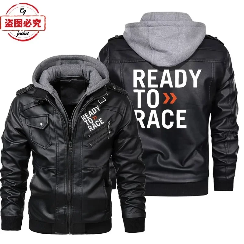 Ready To Race Logo Printed Off - Leather Work Jacket With Hood reseña y precio