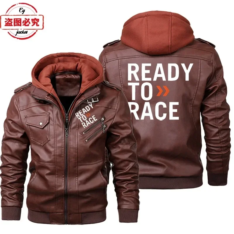 Ready To Race Logo Printed Off - Leather Work Jacket With Hood reseña y precio