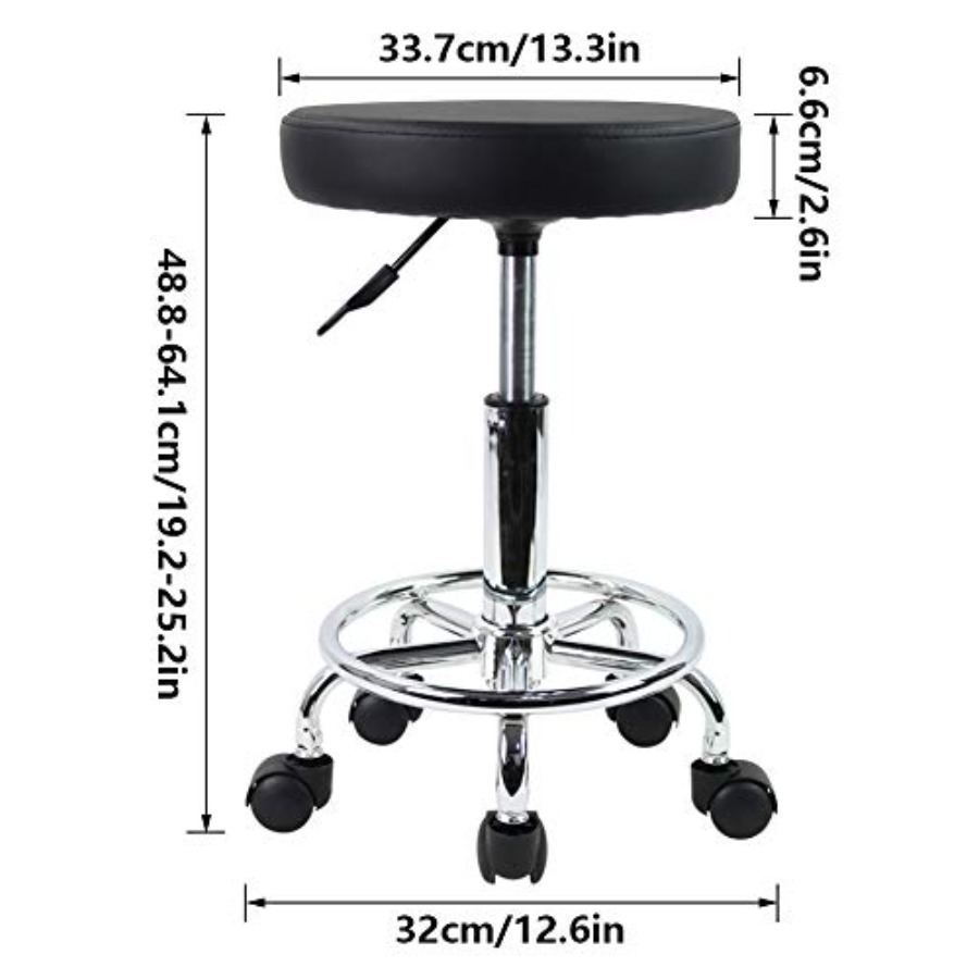 PU Leather Round Rolling Stool - Leatherwork Tattoo reseña y precio