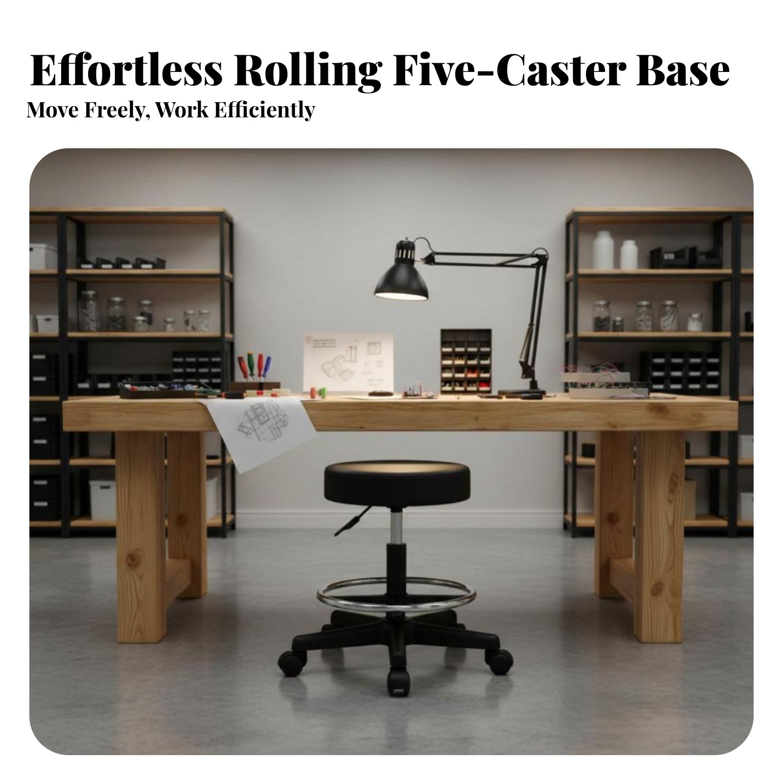 Adjustable Rolling Stool Versa - Upholstery Leather Work reseña y precio