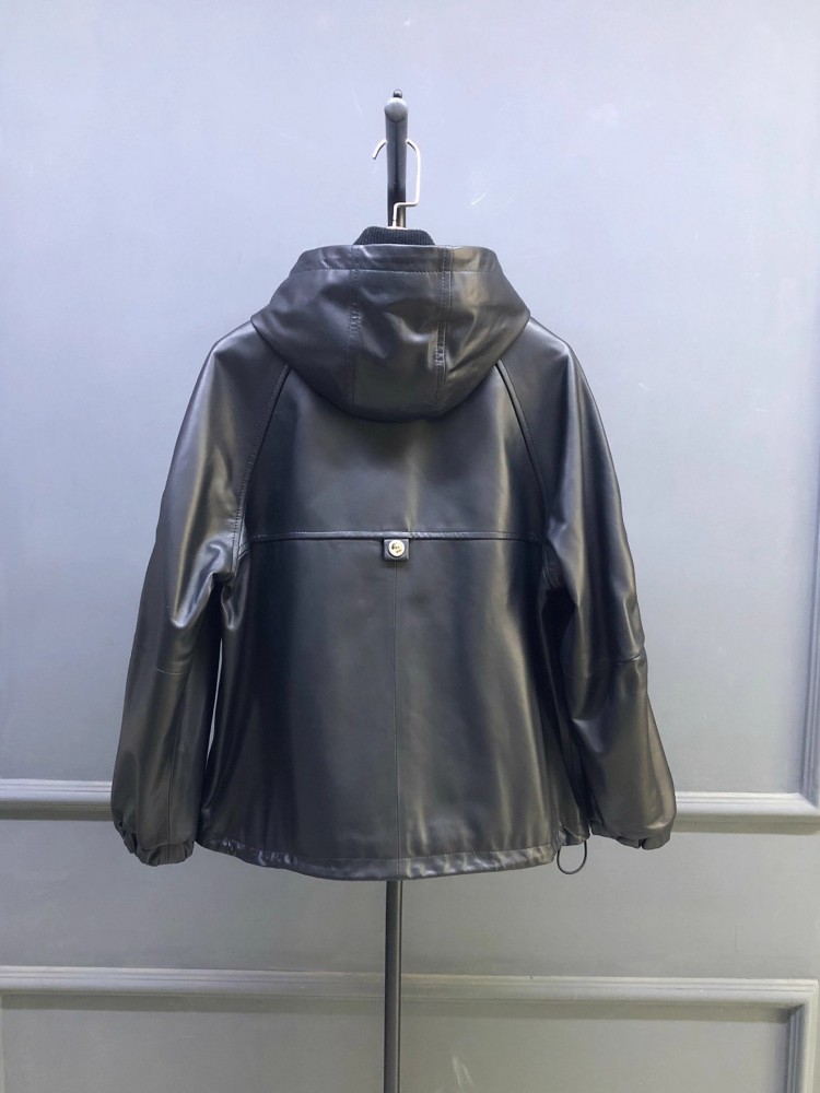 Hot Sale Autumn Women Natural  - Leather Work Jacket With Hood reseña y precio
