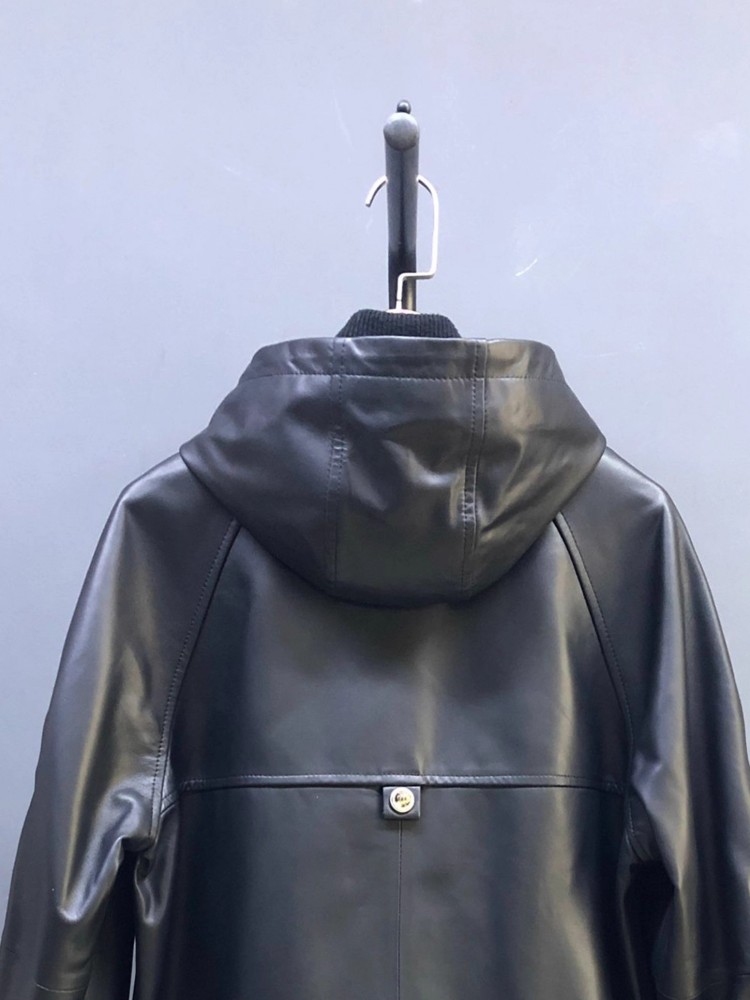 Hot Sale Autumn Women Natural  - Leather Work Jacket With Hood reseña y precio