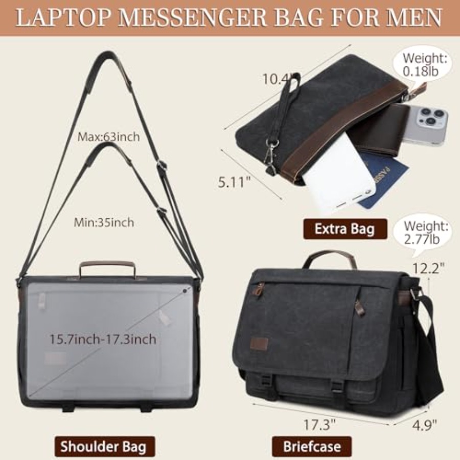 17.3 Inch Messenger Bag for Me - Leather Work Bag Mens reseña y precio
