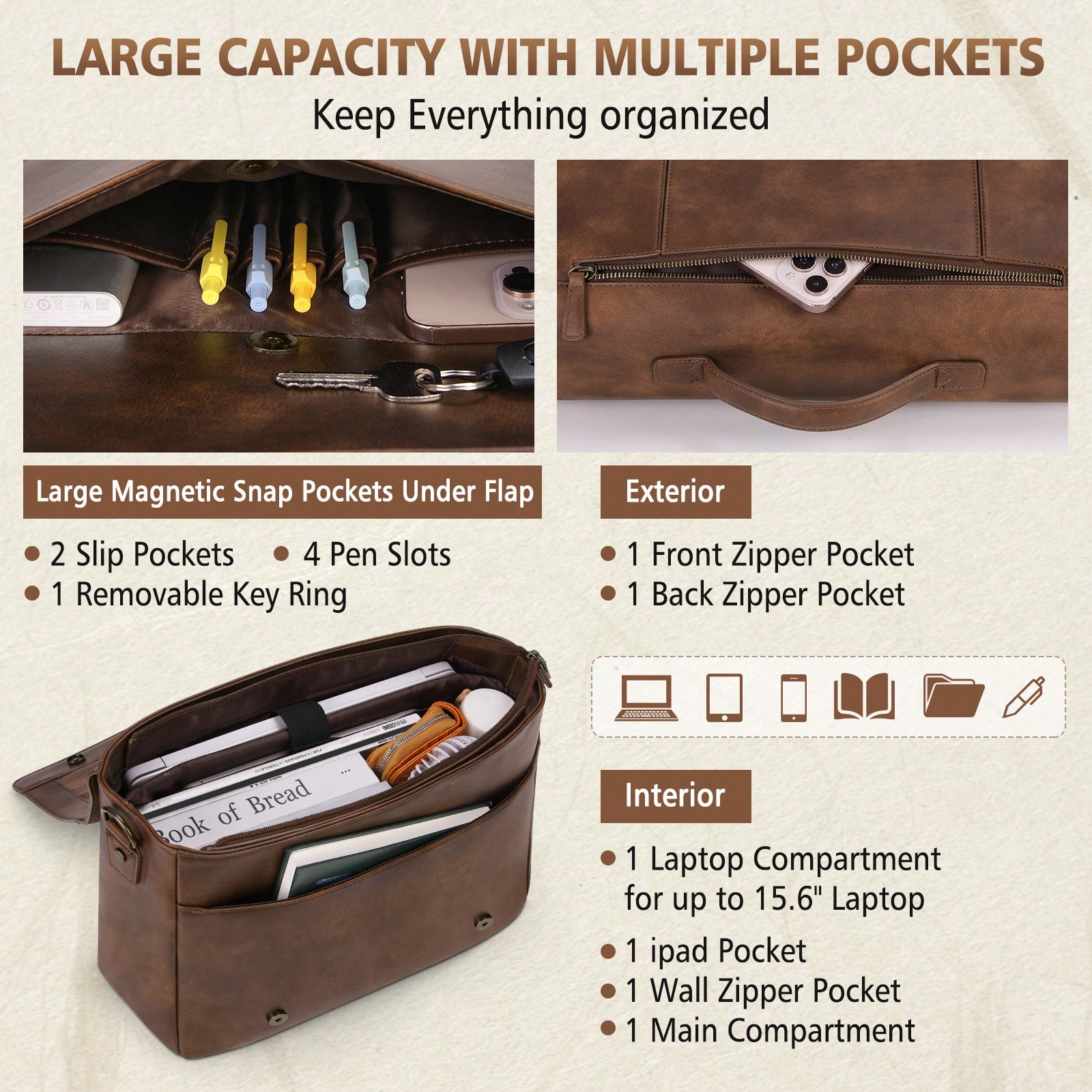 Leather Messenger Bag For Men  - Leather Work Bag Men reseña y precio
