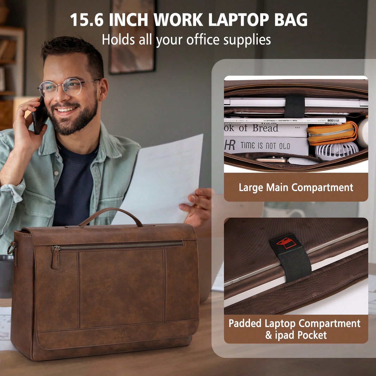 Leather Messenger Bag For Men  - Leather Work Bag Men reseña y precio