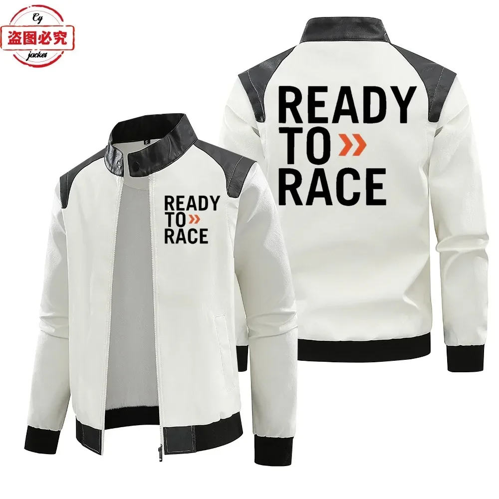 Ready to Race logo printed off - Leather Work Jacket With Hood reseña y precio