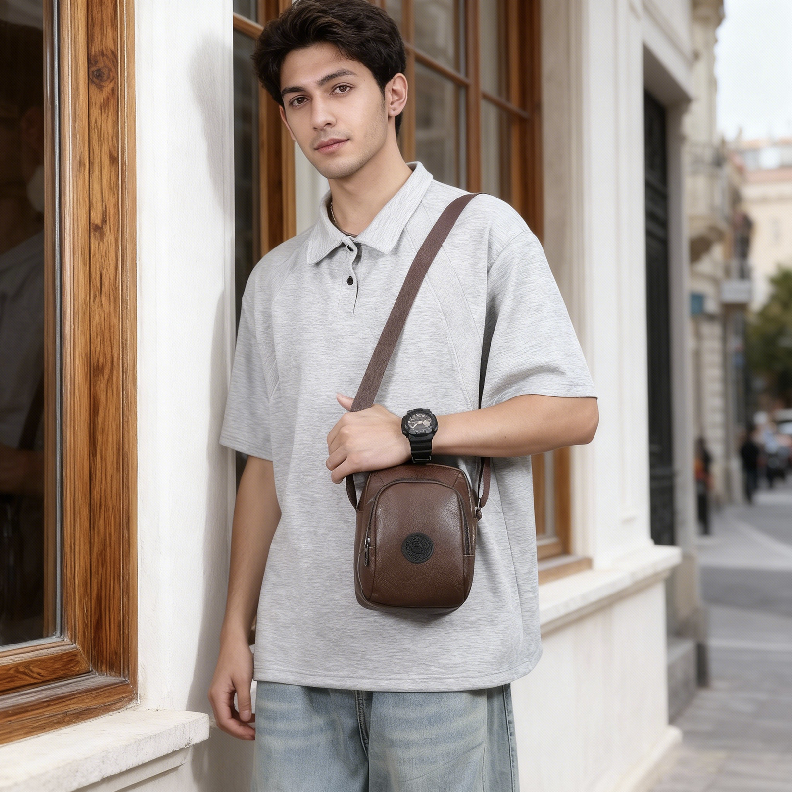 Small Shoulder Sling Bag for M - Leather Work Bag Mens reseña y precio