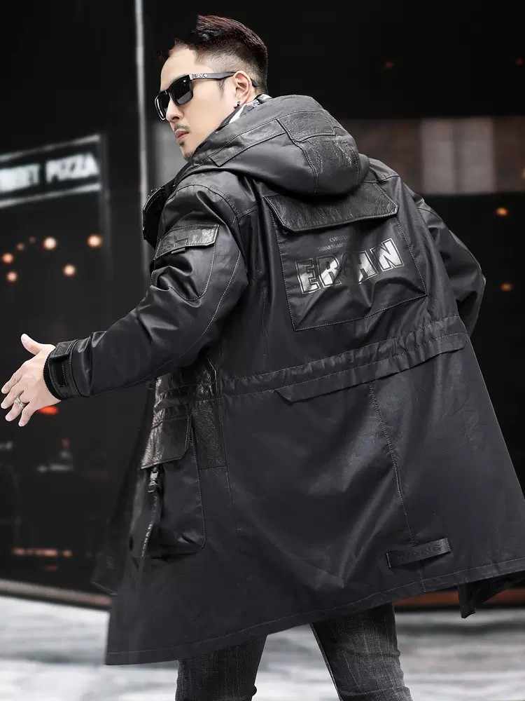 Winter Genuine Leather Coat Me - Leather Work Jacket With Hood reseña y precio
