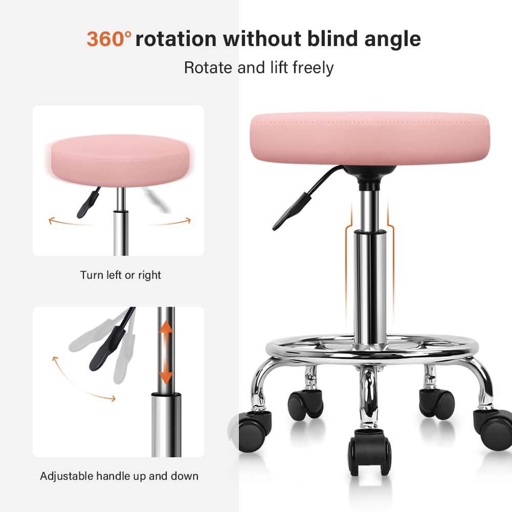 PU Leather Round Rolling Stool - Leatherwork Tattoo reseña y precio