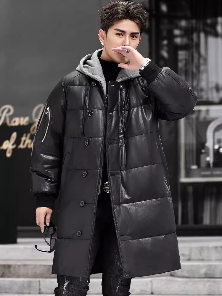 Winter New Men Hooded Long Gen - Leather Work Jacket With Hood reseña y precio