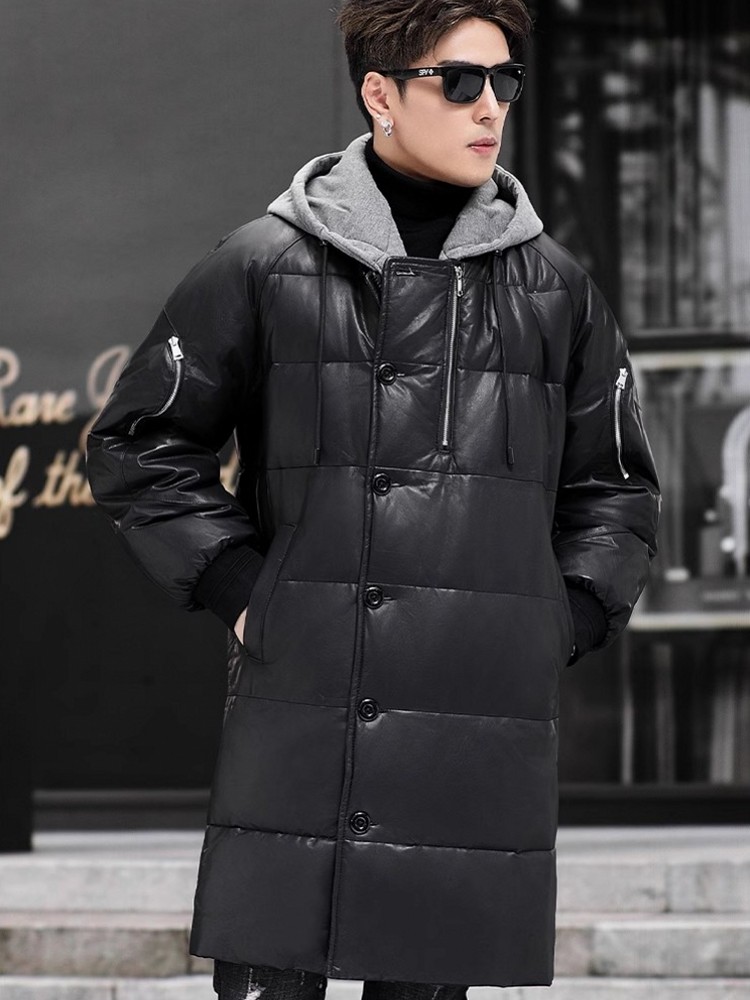 Winter New Men Hooded Long Gen - Leather Work Jacket With Hood reseña y precio