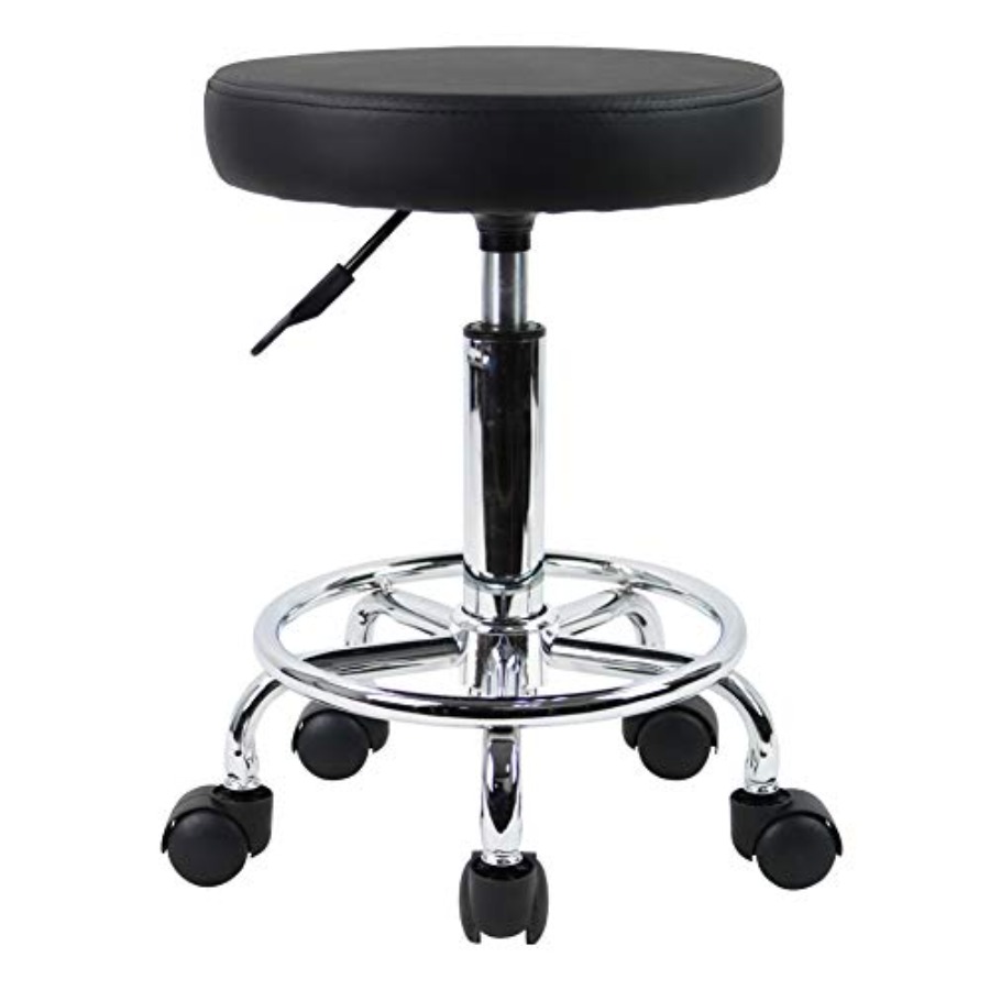PU Leather Round Rolling Stool - Leatherwork Tattoo reseña y precio