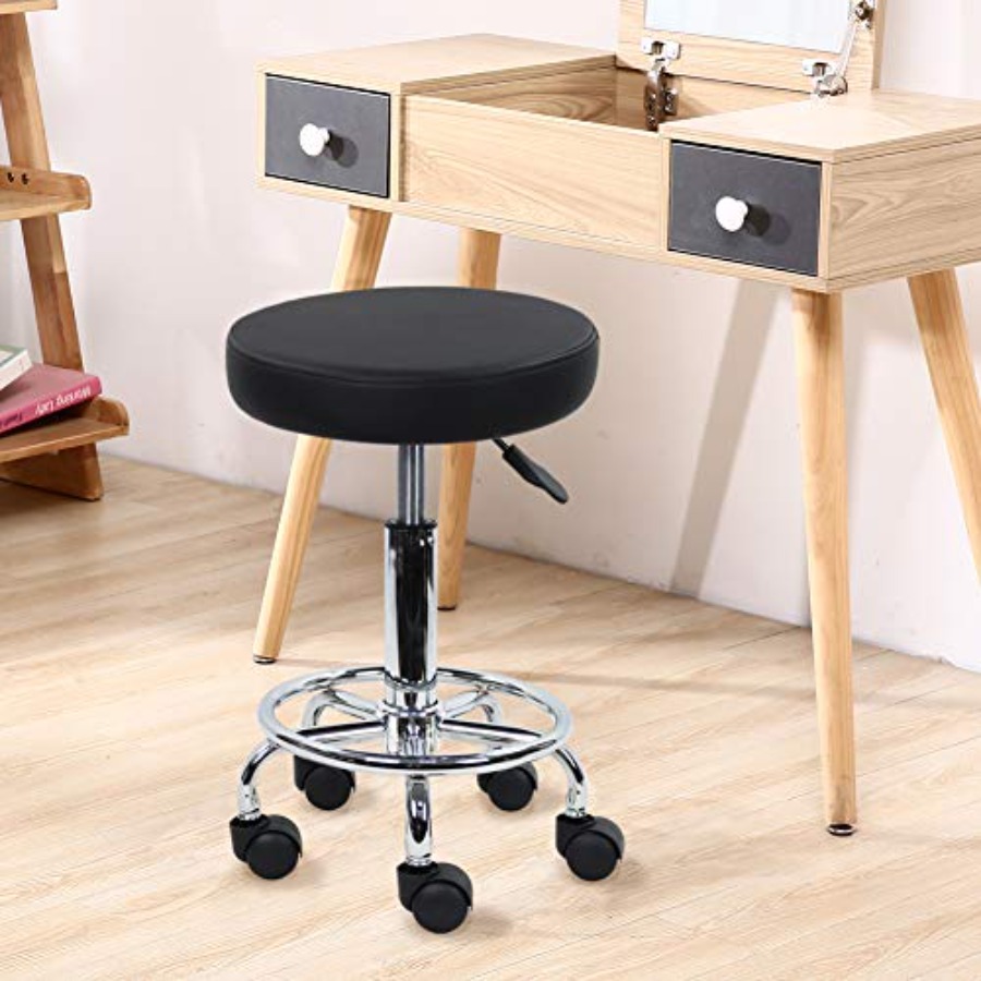 PU Leather Round Rolling Stool - Leatherwork Tattoo reseña y precio