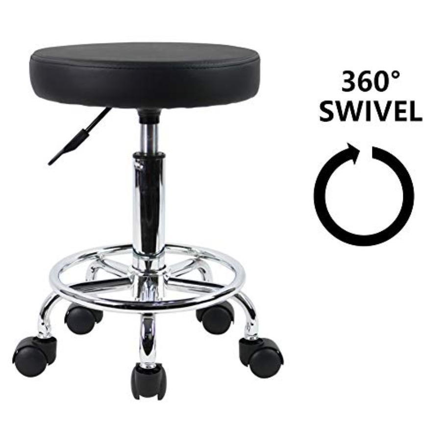 PU Leather Round Rolling Stool - Leatherwork Tattoo reseña y precio