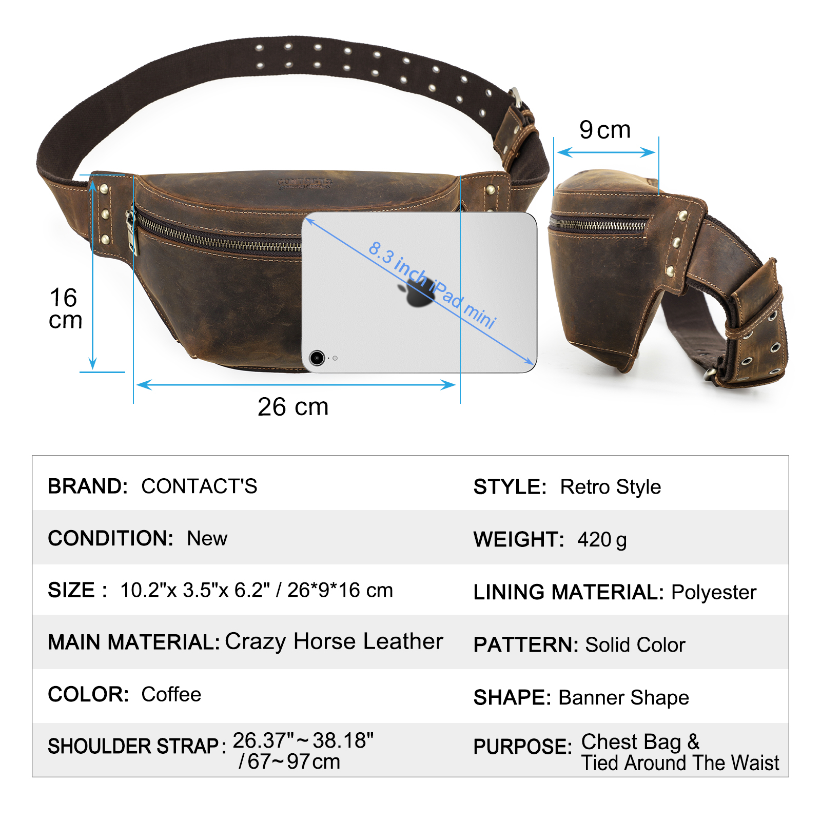 CONTACT'S Genuine Leather Wais - Leather Work Bag Men reseña y precio