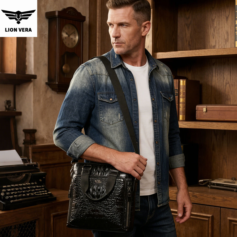 LION VERA Men's Genuine Leathe - Leather Work Bag Men reseña y precio