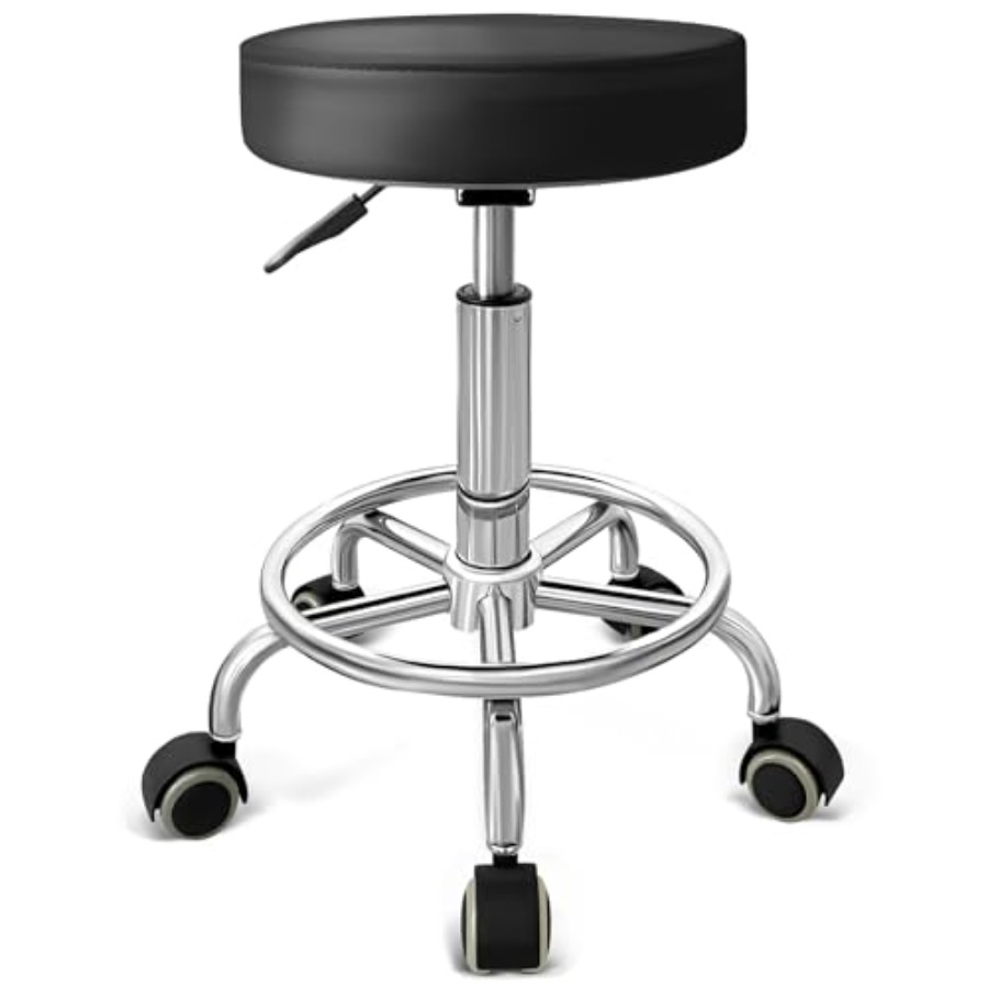 PU Leather Rolling Stool with  - Leatherwork Tattoo reseña y precio