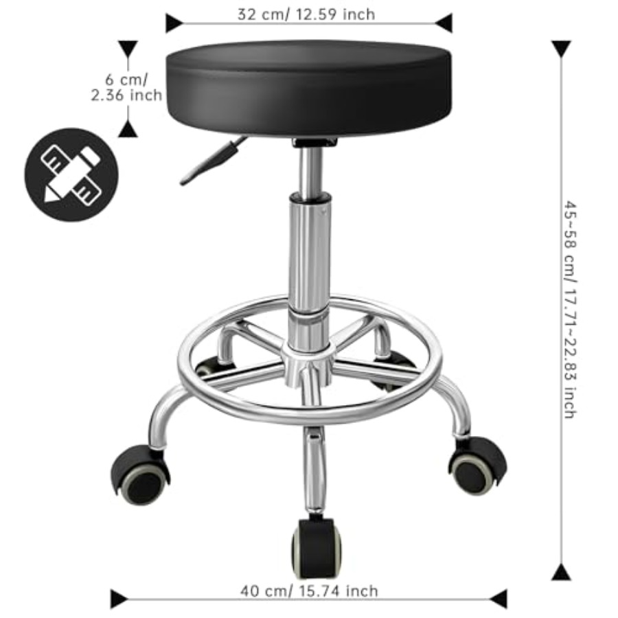 PU Leather Rolling Stool with  - Leatherwork Tattoo reseña y precio