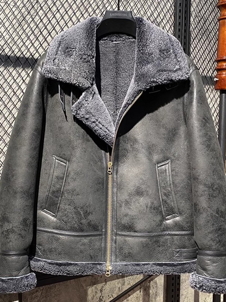 Men Winter Warm Wool Lining Sh - Leather Work Jacket With Hood reseña y precio