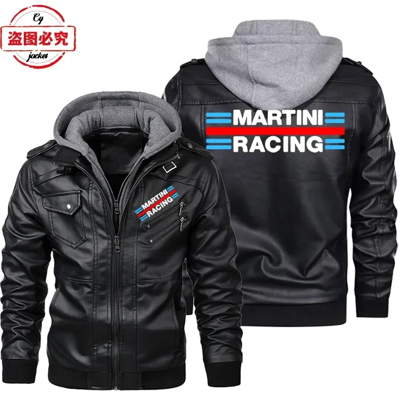 Martini Racing Logo Printed Ra - Leather Work Jacket With Hood reseña y precio