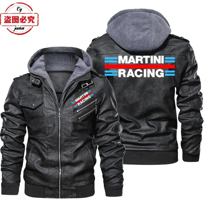 Martini Racing Logo Printed Ra - Leather Work Jacket With Hood reseña y precio