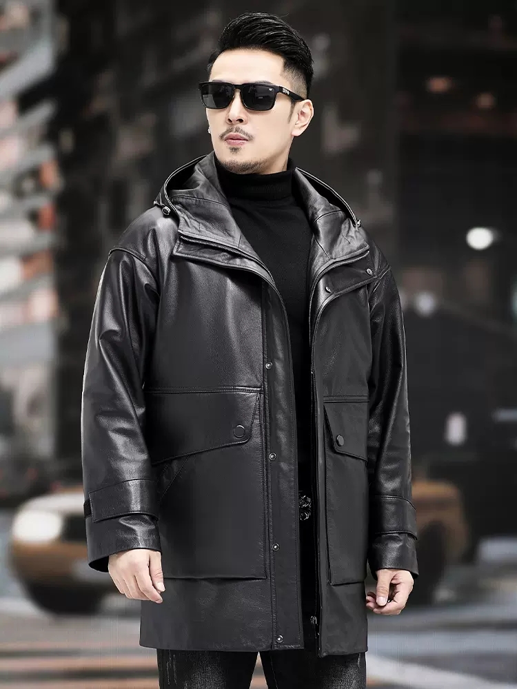 Winter Men Warm Work Down Jack - Leather Work Jacket With Hood reseña y precio